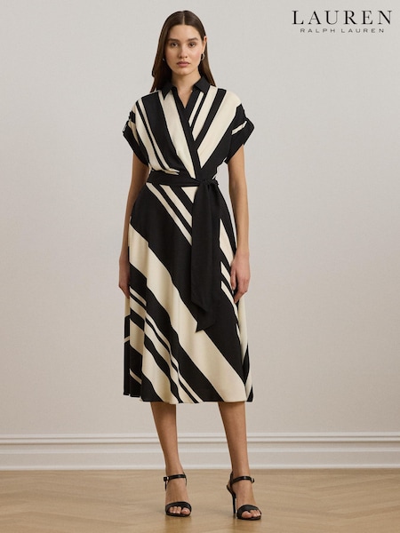Lauren Ralph Lauren Cream Fratillo Striped Belted Collared Dress (F04294) | £229