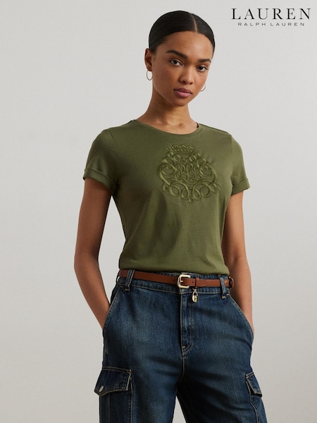 Lauren Ralph Lauren Hailly Graphic Logo Brown T-Shirt (F04300) | £99