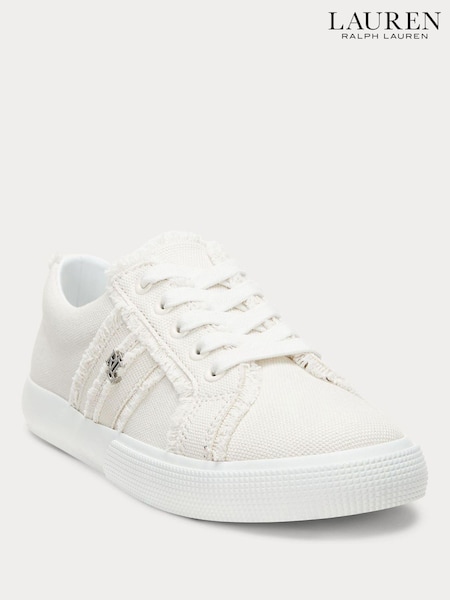 Lauren Ralph Lauren Janson Fray Canvas White Trainers (F04312) | £109