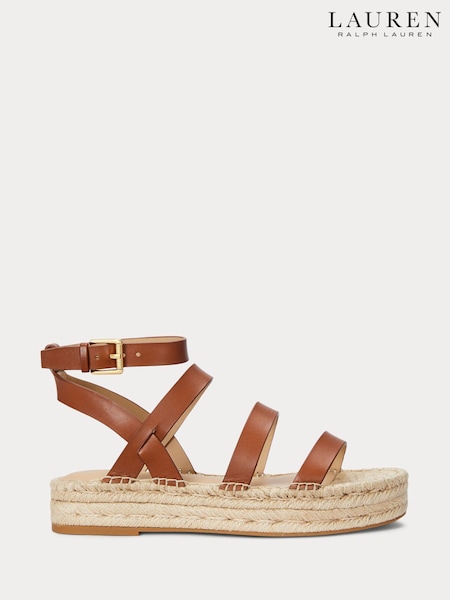 Lauren Ralph Lauren Polly Gladiator Leather Strap Platform Flat Espadrilles Sandals (F04319) | £149