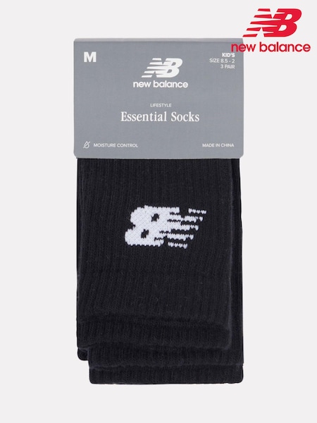 New Balance Black Kids Everyday Trainer Crew Socks 3 Pack (F04339) | £18