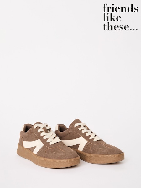 Friends Like These Brown Wide Fit Lace-Up Retro Gumsole Sports Trainers (F04466) | £35