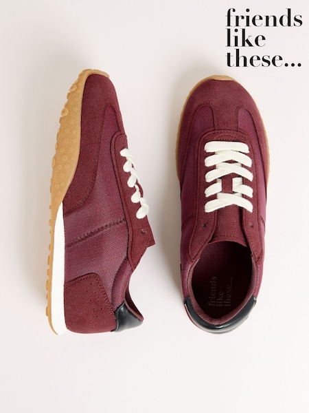 Friends Like These Burgundy Red Slim Lace Up Retro Runner Sports Trainers (F04469) | £36