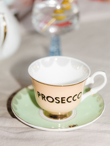 Yvonne Ellen Multi Boozy Prosecco Teacup and Saucer (F04494) | £25