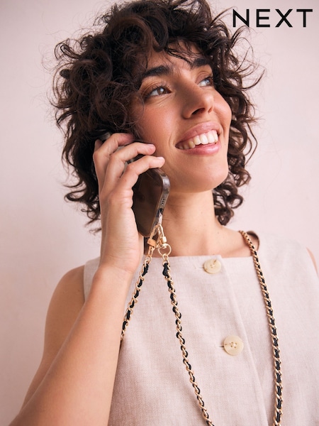 Black/Gold Tone Across Body Phone Strap (F04560) | £14