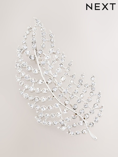 Silver Tone Sparkle Feather Brooch (F04567) | £10