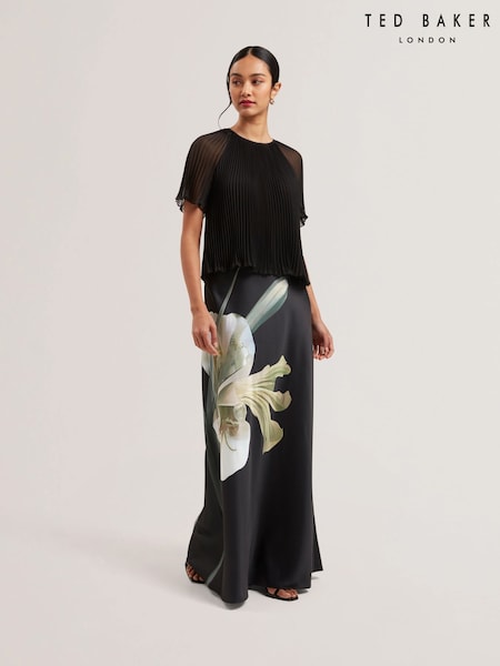Ted Baker Black Zionna-Satin Printed Maxi Skirt (F04570) | £159