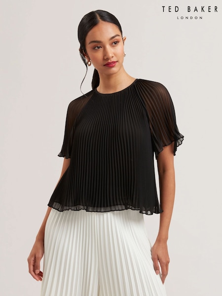 Ted Baker Black Agara-Pleated Short Sleeve Blouse (F04578) | £129