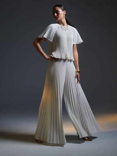 Ted Baker White Haryx-Pleated Wide Leg Crepe Trousers (F04584) | £159