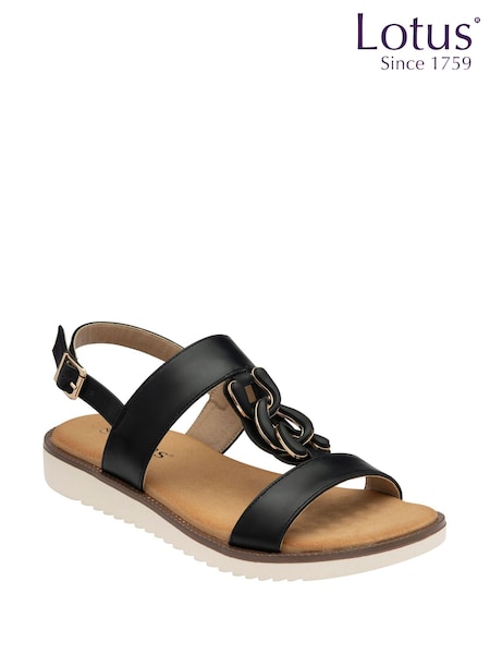 Lotus Black Low Wedges Sandals (F04604) | £45