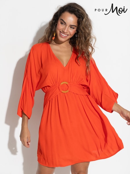 Pour Moi Orange Crinkle O Ring Woven Beach Kaftan (F04697) | £39