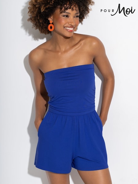 Pour Moi Blue Strapless Jersey Beach Playsuit with Viscose (F04698) | £32