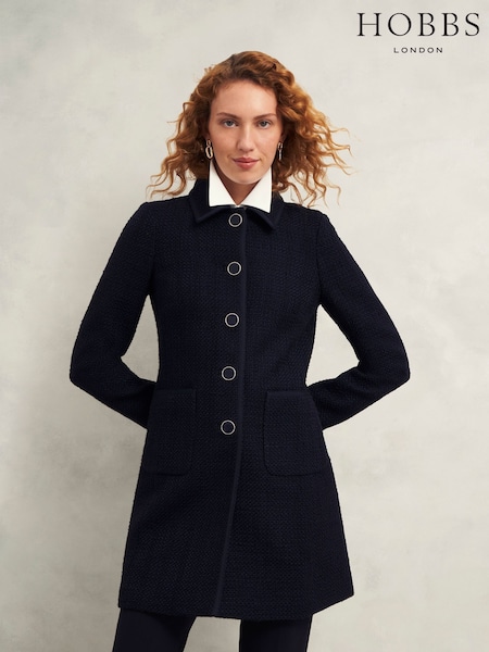 Hobbs Blue Elaine Tweed Coat (F04720) | £279