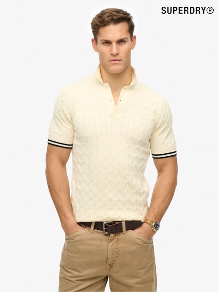 Superdry Cream Superdry Knitted Texture Short Sleeve Relaxed Polo Shirt (F04776) | £45