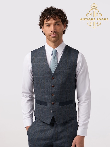 Antique Rogue Blue Check Waistcoat (F04888) | £84
