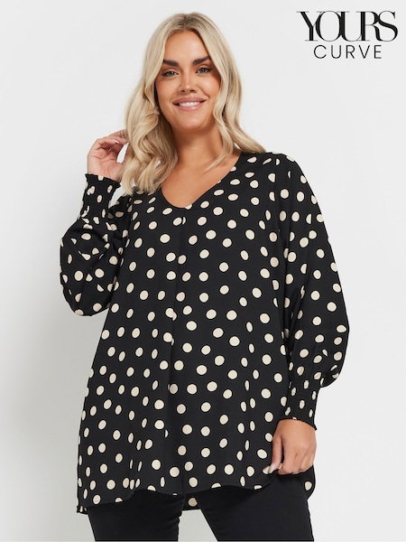 Yours Curve Black Pleated Front Shirred Top (F04944) | £29