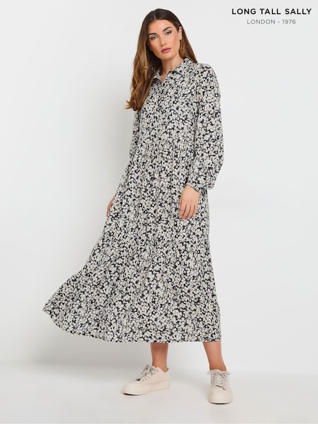 Long Tall Sally Black Ditsy Collar Tiered Smock Dress (F04969) | £39