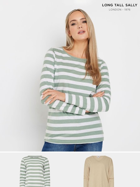 Long Tall Sally Green Sold V-Neck 100% Cotton T-Shirts 2 Pack (F04971) | £29