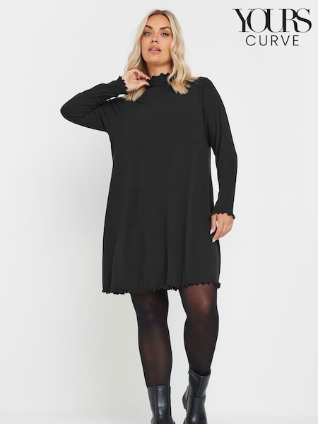 Yours Curve Black Lettuce Edge Tunic Dress (F04975) | £27