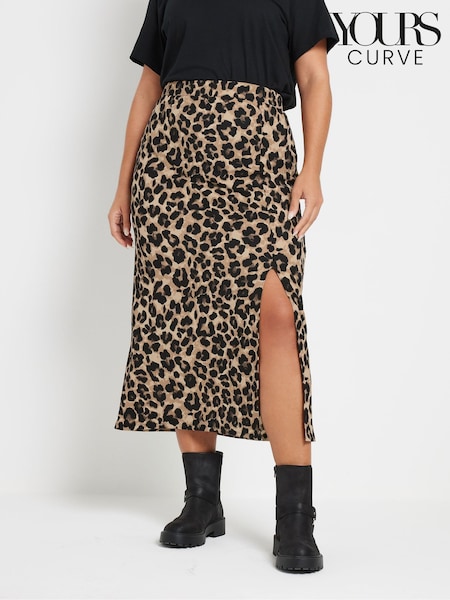 Yours Curve Natural Leopard Print Textured Maxi Skirt (F04994) | £27