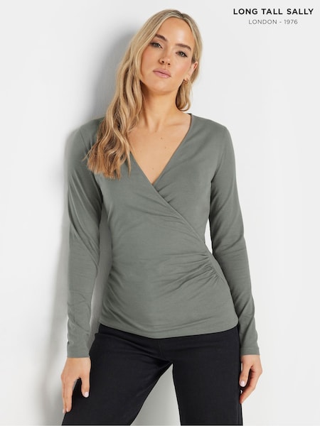 Long Tall Sally Grey Long Sleeve Cotton Wrap Top (F05005) | £21