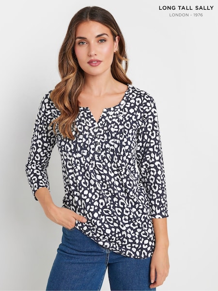 Long Tall Sally Blue Pintuck Henley 100% Cotton Top (F05057) | £23