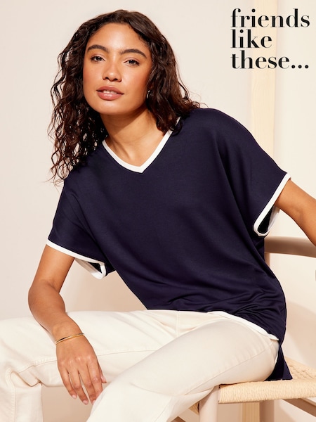 Friends Like These Blue Short Sleeve V-Neck Tunic Top (F05073) | £24