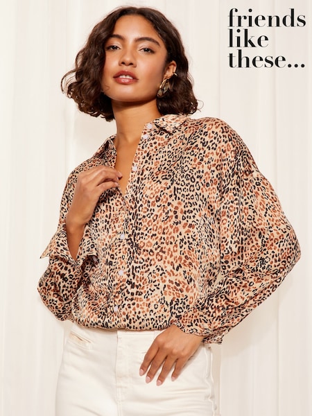Friends Like These Brown Satin Button Through Shirt (F05124) | £21