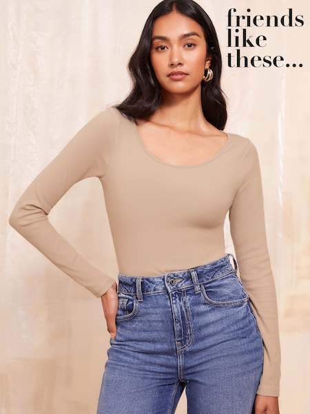 Friends Like These Natural Long Sleeve Scoop Neck Bodysuit (F05134) | £23