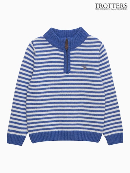 Trotters London Blue Stripe Calum Half Zip Jumper (F05246) | £58 - £62