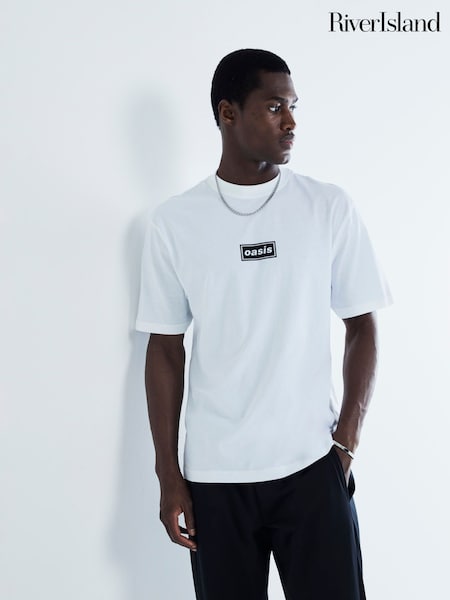 River Island White Regular Fit Oasis Front 100% Cotton T-Shirt (F05292) | £22