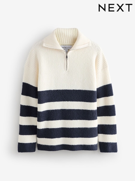 Ecru White Stripe Half Zip Knitted Jumper (F05355) | £22