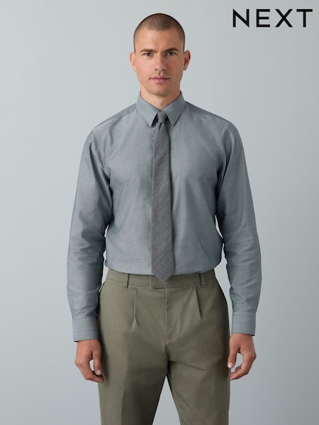 Navy/Grey texture Slim Fit Shirt And Tie Set (F05413) | £38