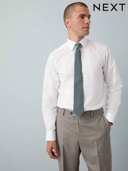 White/Blue Neppy Texture Slim Fit Cotton Blend Smart Shirt, Tie and Pocket Square Pack (F05414) | £40