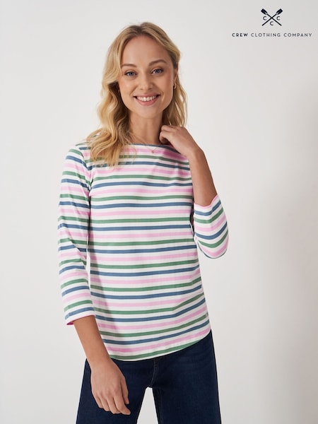Crew Clothing Company Blue 100% Cotton Essential Breton Stripe Top (F05428) | £29