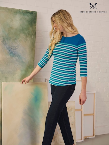Crew Clothing Company Green 100% Cotton Essential Breton Stripe Top (F05436) | £29