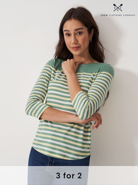Crew Clothing Company Green/Lime 100% Cotton Essential Breton Stripe Top (F05442) | £29