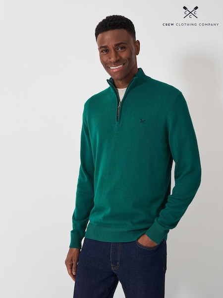 Crew Clothing Green 100% Cotton Classic Half Zip Knit Sweater (F05448) | £70