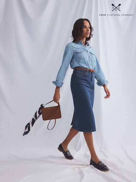 Crew Clothing Company Blue Mia Midi Denim Skirt (F05449) | £55