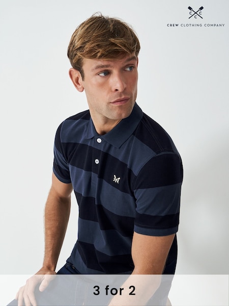 Crew Clothing Blue 100% Cotton Heritage Striped Polo Shirt (F05461) | £42