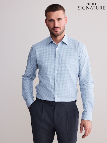 Blue Grid Check Slim Fit Signature Premium Textured Shirt (F05474) | £45