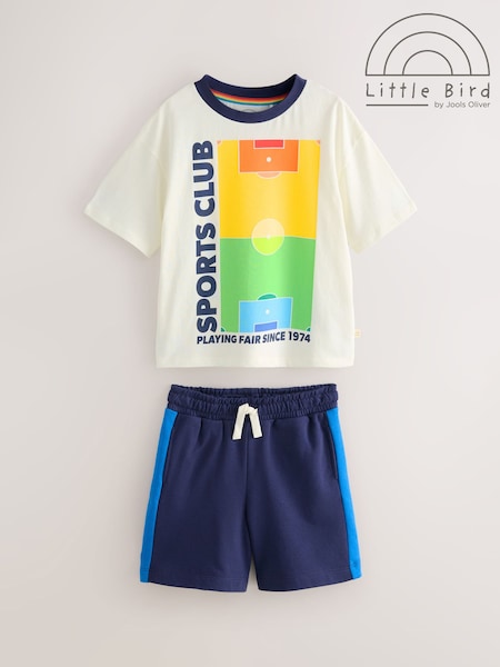 Little Bird by Jools Oliver White Oversized Rainbow Sports Club Short Sleeve T-Shirt and Shorts Set (F05664) | £20 - £26