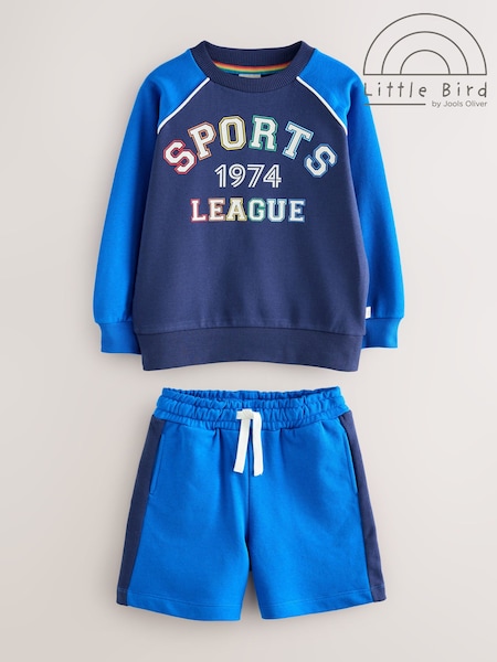 Little Bird by Jools Oliver Blue Rainbow Sports League Sweatshirt and Shorts Set (F05666) | £28 - £34