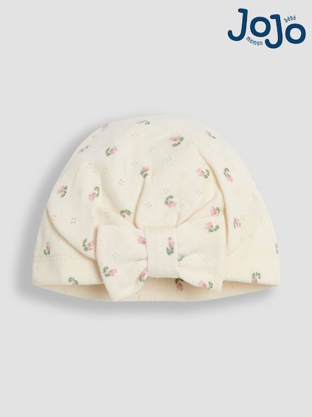 JoJo Maman Bébé Pink Floral Print Turban 100% Cotton Hat (F05683) | £6