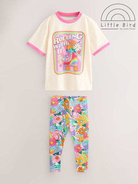 Little Bird by Jools Oliver Pink/White Rainbow T-Shirt and Leggings Set (F05686) | £22 - £30