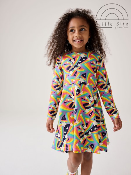 Little Bird by Jools Oliver Shooting Star Rainbow Long Sleeve Skater Dress (F05811) | £20 - £26