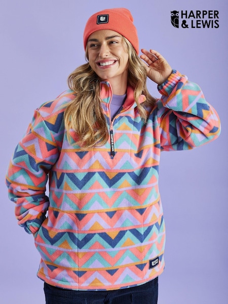 Harper & Lewis Red Red Raver Retro Pattern Quarter Zip Fleece (F05819) | £64
