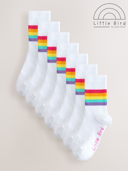 Little Bird by Jools Oliver White Pastel Rainbow White Tube Socks 7 Pack (F05875) | £12 - £14