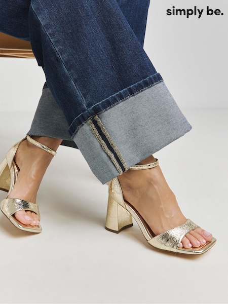 Simply Be Gold Barely There Block Heel Sandals In Wide Fit (F05907) | £36