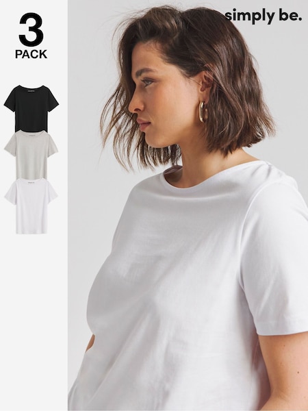Simply Be White Short Sleeve Slash Neck 100% Cotton Tops 3 Pack (F05916) | £25